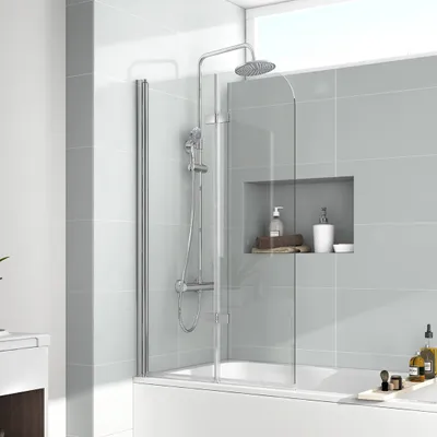 Zdjęcie produktu dla EMKE Kabina prysznicowa 120x140cm Parawan składany do wanny Parawan prysznicowy wykonany z 6mm NANO Easy Clean GLASS