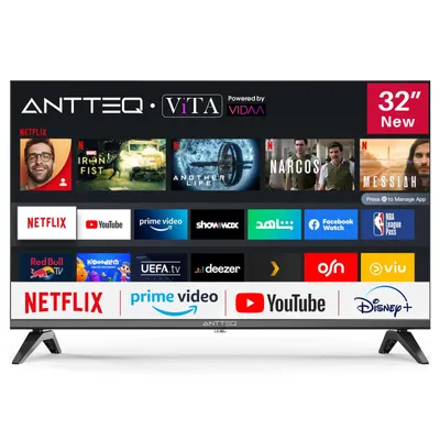 Obrázek produktu pro Antteq V32-AH3.Q1L HD Smart TV 32 palců (televizor 81 cm), trojitý tuner (DVB-T2/S2/C), App Store, Netflix, Prime Video, DAZN a další, WiFi, 2024