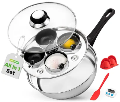 Productafbeelding van NutriChef Eierpocher, roestvrij staal, 20 cm – Eierkoker voor 4 eieren, geschikt voor gepocheerde eieren