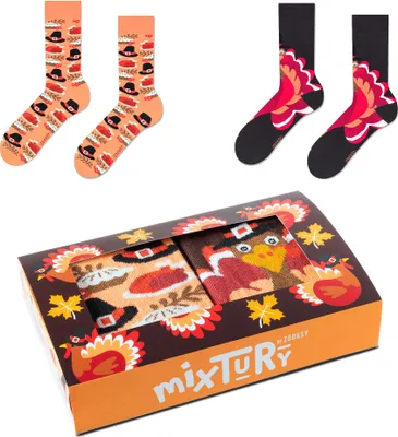 Produktbild von Set mit 2 Paar Bunten Truthahnsocken für Herren 41-46, Lustige Lange Weihnachtssocken