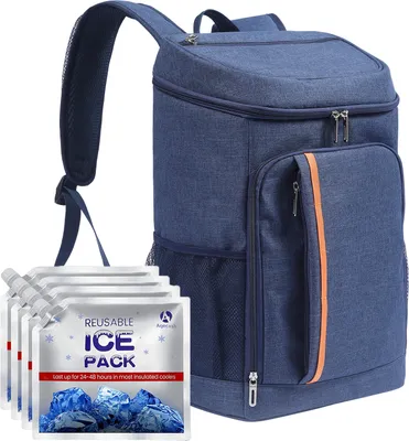Produktbild von Leichter Picknick-Rucksack mit grossem Fassungsvermoegen, 25 l, wasserdicht, waermeisoliert, Kuehltasche mit 4 Eisbeuteln fuer Campingausfluege, Grillabende, Strandaktivitaeten im Freien