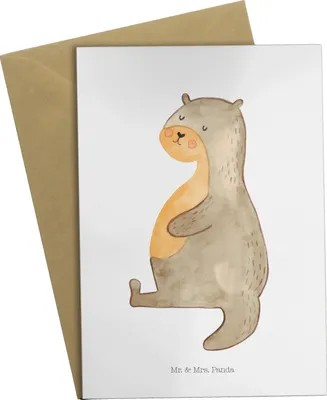 Produktbild von Mr. & Mrs. Panda babykarte Otter Bauch - Weiß - Geschenk, einladungskarten, Essen. Foodlover, weihnachtskarten, Zufrieden, voll Gefuttert, Beileidskarte, Seeotter See