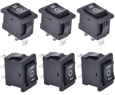Kippschalter 6er-Pack, 3 Stellungen, SPDT, 250V 6A, Schwarz