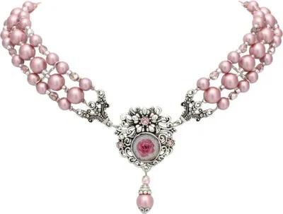 Produktbild von Perlenkette rosa mit Strass-Steinen Schmuck Dirndl Tracht Landhausmode