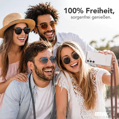 Produktbild von EAZY CASE Handykette magnetisch mit Handyhülle für Samsung Galaxy S24, Crossbody Handyband 1-1,90m verstellbar mit 2 Ösen in Braun