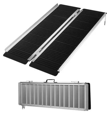 Produktbild von Wiltec Rollstuhlrampe faltbar 122 cm 270 kg, mobile Auffahrschiene als Rollirampe, Aluminium Kofferrampe mit rutschfester Oberfläche
