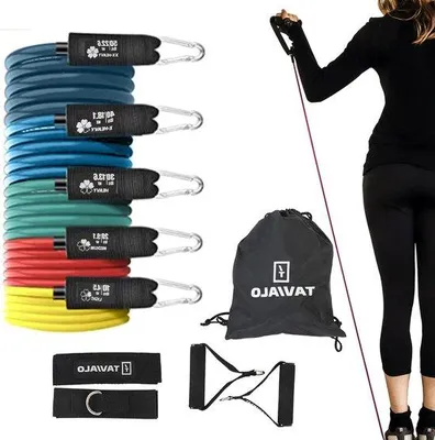 Produktbild von Famanu Widerstandsbänder Set von 5 für Krafttraining - Türankerbefestigung - Expander für Zuhause