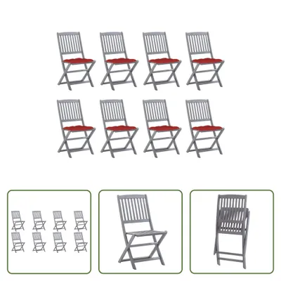 Produktbild von The Living Store Klappbare Gartenstühle 8 Stk. mit Kissen Massivholz Akazie