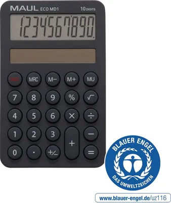 Produktbild von MAUL Taschenrechner ECO MD 1 LCD-Anzeige 1-zeilig, 10 Ziffern Solar 12 x 7.6 x 1.2 cm grau