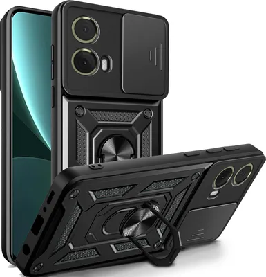Produktbild von Outdoor Panzer Hülle Motorola Moto G85 Handyhülle mit Kameraschutz Ringhalter in Schwarz