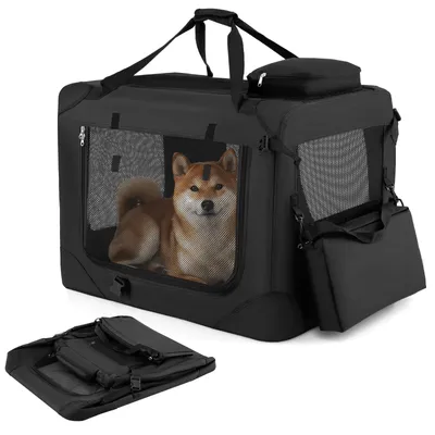 Zdjęcie produktu dla Składana klatka dla psów COSTWAY 72 x 52,5 x 52,5 cm, torba transportowa z siatkowymi okienkami, 3 drzwiami, wyjmowaną wyściółką, uchwytami do przenoszenia i 2 kieszeniami, przenośna klatka transportowa dla psów