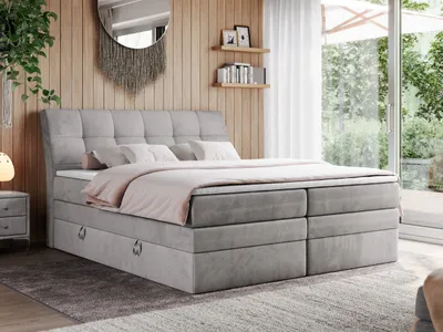 Produktbild von Boxspringbett Polsterbett mit Bettkästen Multipcket Matratze Doppelbett Kopfteil - GOLD 10 KING - 120x200 - Hellgrau Velvet - H3