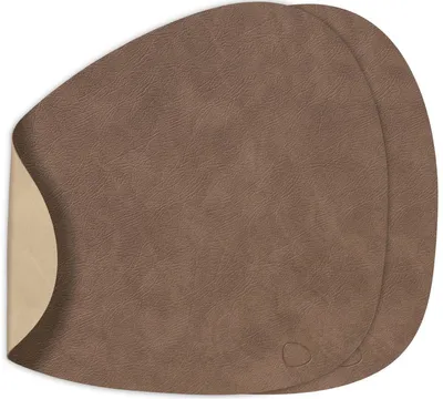 Productafbeelding van LIND DNA Placemats Nupo - Leer - Brown / Sand - dubbelzijdig - Curved - 44 x 37 cm - 2 Stuks