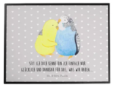 Produktbild von Mr. & Mrs. Panda Schreibunterlage Wellensittich Liebe - Grau Pastell - Geschenk, Umarmen, Verknallt, Freundin, Vertrauen, schreibtischunterlage, schreibauflage, glücklich