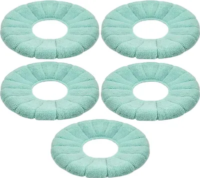 Produktbild von 5 Stück dickere, weiche Toilettensitzauflagen für das Badezimmer, wärmer, dehnbare Fasern, einfach zu installierende, gepolsterte Deckelbezüge, waschbare und bequeme Toilettensitzauflagen