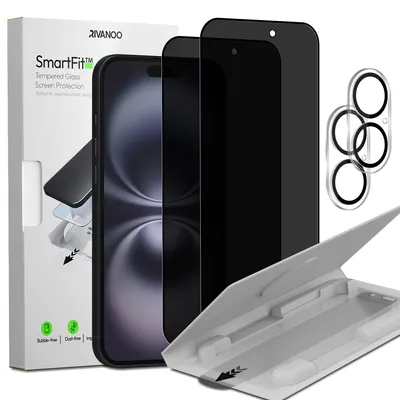 Produktbild von 2-Pack iPhone 16 Displayschutzfolie Privacy & 2-Pack Kameraschutz - Gehärtetes Glas | [Automatische Installation] - Blasenfrei