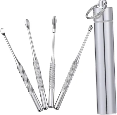 Image de Kit de nettoyage des oreilles - Crochet pour oreilles - Nettoyage des oreilles - Acier inoxydable - 4 pièces - Argenté