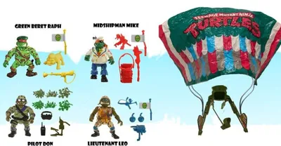 Produktbild von Teenage Mutant Ninja Turtles Classic Actionfiguren 4er-Pack Sewer Heroes mit Fallschirm