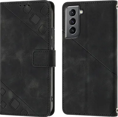 Produktbild von Hülle für Samsung Galaxy S21 5G Prägung Flip Leder Brieftasche Schutzhülle mit Ständer Schwarz