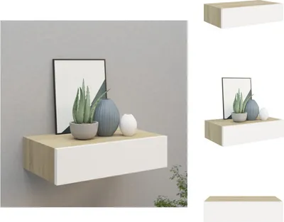Obrázok produktu pre vidaXL Nástenná polica so zásuvkou dubový vzhľad a biela 40x23,5x10 cm MDF - Nástenné police
