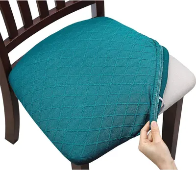 Produktbild von 6 pcs Jacquard Esszimmerstuhl Sitzbezüge, Stretch Elasthan Keine Rückenlehne Esszimmerstuhl Sitzschutzbezug Abnehmbar Waschbar für Bürohochstühle