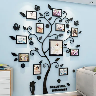 Produktbild von Wandskulpturen, Wandtattoos, 3D-Wandpaneele aus Acryl, 3D Wandaufkleber mit 11 Acryl-Bilderrahmen, Baum Wandtattoo, DIY Wandaufkleber, 160∗132 cm