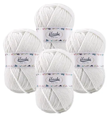 Image de Lot de 4 pelotes de fil à crochet, 50g par pelote, 100%.polyacrylique, couleur blanche, idéal pour les débutants et les enfants