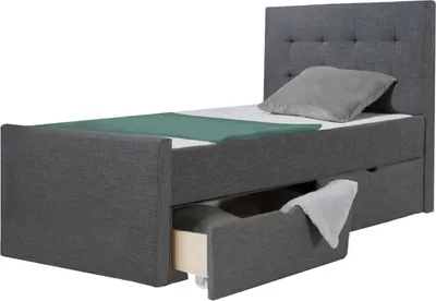 Produktbild von Homestyle4u Polsterbett 90x200 mit Lattenrost Bettgestell Rückenlehne 2er Set Bettkästen Stauraum Schubladen Anthrazit Einzelbett
