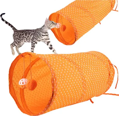Produktbild von Faltbare Katze Dot Tent Long Tunnel Bed Toy Interaktive Spielzeuge Verstecken Tunnel (Orange)