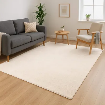 Produktbild von Waschbarer Teppich Wohnzimmer Kurzflor - 120x160 cm Creme - Rutschfest & Pflegeleicht