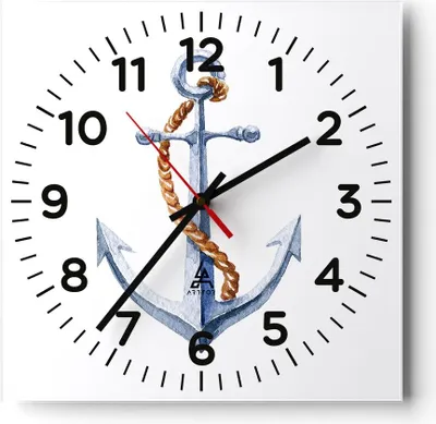 Produktbild von Wanduhr - Quadrat - Glasuhr - Anker Seil Segeln Meer - 30x30cm - Schleichendes Uhrwerk - Lautlos - zum Aufhängen bereit - Dekoration Modern - Wanddekoration aus Glas - C4AC30x30-2851