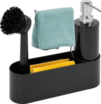 Immagine prodotto di organizzatore per lavello bremermann, dispenser per sapone, ripiano, spazzola e portapanni, nero