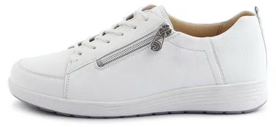 Produktbild von Damen Sneaker Weiß mit silbernem Reißverschluss, Schnürung und flacher Sohle