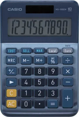 Immagine prodotto di Calcolatrice da tavolo Casio® MS-100EM - alimentata a energia solare/batteria, 10 cifre, display LC, blu argento