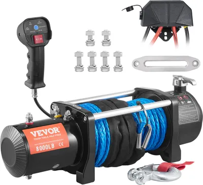 Produktbild von VEVOR Elektrische Seilwinde 12V 8000lbs/3629kg Offroad Motorwinde Seilzug Elektrowinde 12-strängiges Nylonseil mit 2-in-1-Controller Schwarz Geeignet für mittelgroße große SUVs LKWs und sogar Yachten