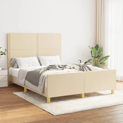 Produktbild von Design Möbel Bettgestell mit Kopfteil Creme 140x190 cm Stoff - 2024 Neu