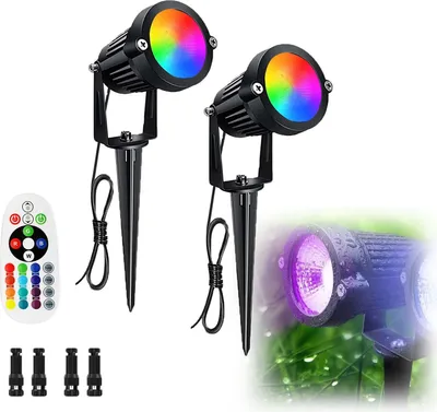 Obrázok produktu pre RGB záhradné reflektory, 2 ks vonkajších reflektorov s diaľkovým ovládaním, halogénové reflektory na kolík, záhradné osvetlenie s krytím IP65, teplá biela
