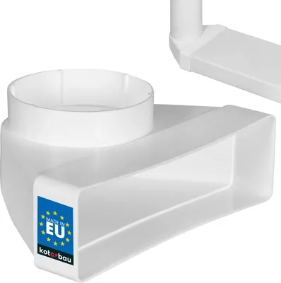 Zdjęcie produktu dla KOTARBAU® Odgiecie 90° do kanalu wentylacyjnego 204 x 60 mm plastikowy element przejsciowy Ř 100 mm bialy Lacznik kanalu Kolanko kanalu wywiewnego nawiewnego Katowy lacznik kanalu wentylacyjnego do kanalu plaskiego Okragly katowy Flak