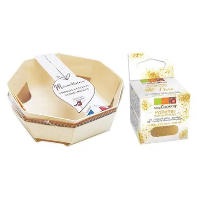 Produktbild von 2 Kuchenformen aus Holz Ø 18 cm + Goldene lebensmittelglitzer