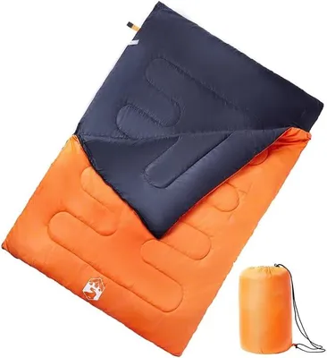 Imagen del producto de Saco de dormir doble para adultos, con almohada, apto para 3-4 estaciones, impermeable, transpirable y compacto, ideal para camping, senderismo, trekking, actividades al aire libre y viajes
