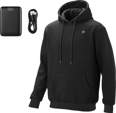 Immagine prodotto di SucceBuy Felpa riscaldata con cappuccio, unisex, maglia riscaldata con power bank ricaricabile da 7,4 V 16000 mAh, 5 zone di riscaldamento, 3 livelli di temperatura regolabili, 4-8 ore di calore, ideale per le attività all'aperto in inverno, nero, XXL