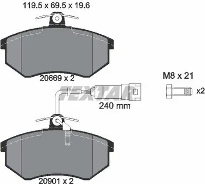 Produktbild von Textar Bremsbeläge vorne für Audi Quattro 80 90 100 200 Coupe 1,8-2,6 + Sensor