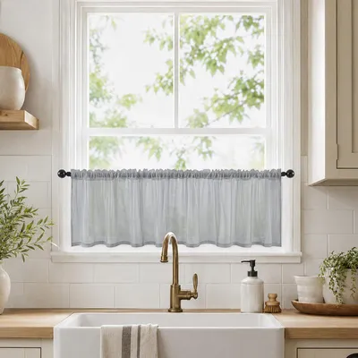 Immagine prodotto di 1 tenda a pannello trasparente, velo leggero, ideale per finestre, tende da bistrot, tende corte per cucina o camera da letto, colore grigio, dimensioni 132x46 cm