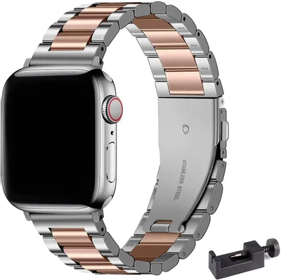 Produktbild von Stravo Edelstahlarmband für Apple Watch 44/45/46/49 mm Serie 4-11, SE 1/2/3 & Ultra 1/2/3 – Silber/Roségold