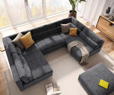 Produktbild von DELIFE Wohnlandschaft Elio 300x185 cm Mikrofaser Graphite mit Hocker