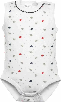 Productafbeelding van Babyromper zonder mouwen met een witte visprint, merk Olimpias