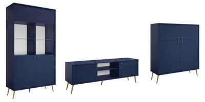 Image de Ensemble de salon Rose : composition au choix, 1 vitrine, 1 meuble bas, 1 meuble haut, bleu marine