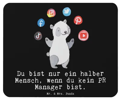 Produktbild von Mr. & Mrs. Panda Mousepad PR Manager Herz - Schwarz - Geschenk, Mouse Pad, pc mauspad, mousematte