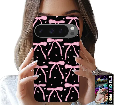 Obrázok produktu pre Puzdro pre Google Pixel 9 / 9 Pro – čierne a ružové stužky s mašľami
