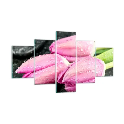 Produktbild von Bilder auf glas - Tulpen Tau Steine Pflanze - 125x70cm - Glasbilder - Wandbilder - Kunstdruck - zum Aufhängen bereit - Wanddekoration aus Glas - Glas Bilder - Wandbild auf Glas - GEA125x70-2485